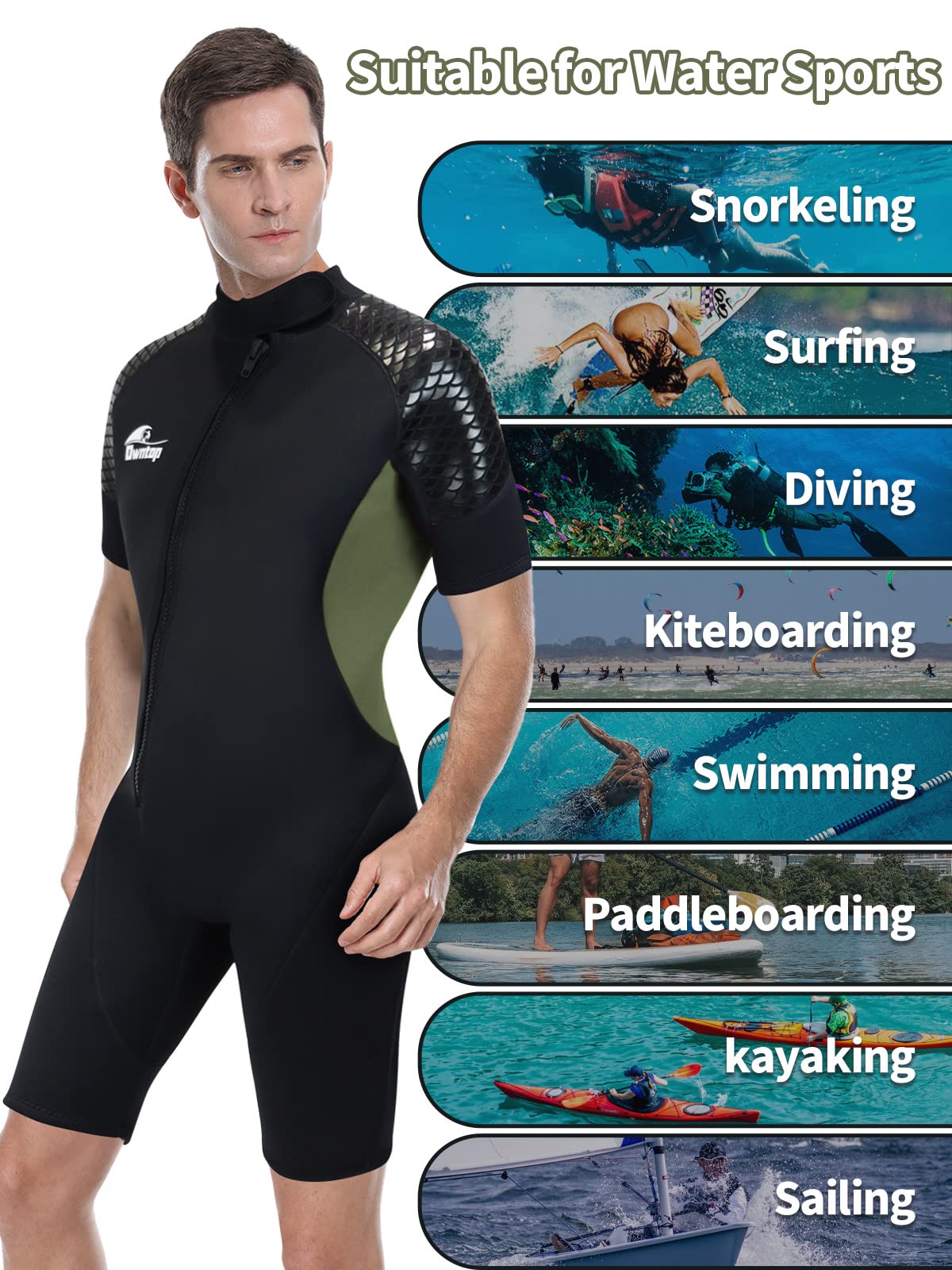 Combinaison Shorty Néoprène 3/2 Mm Homme/Femme – Manches Courtes, Fermeture Avant – Idéale Surf, Plongée, Natation