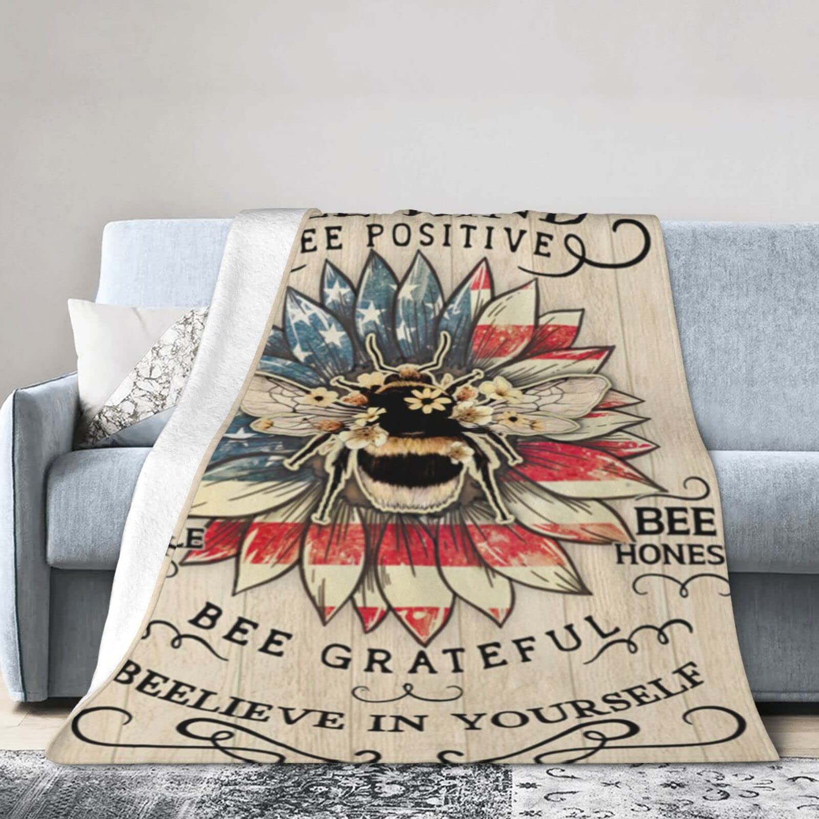 Lsjuee Flannel Fleece Blanket 50"X40" Bee Kind Sunflower American Sofa Throw Blanket Funny Ultra-Soft Travel Winter Blankets for Womens Keep Warm