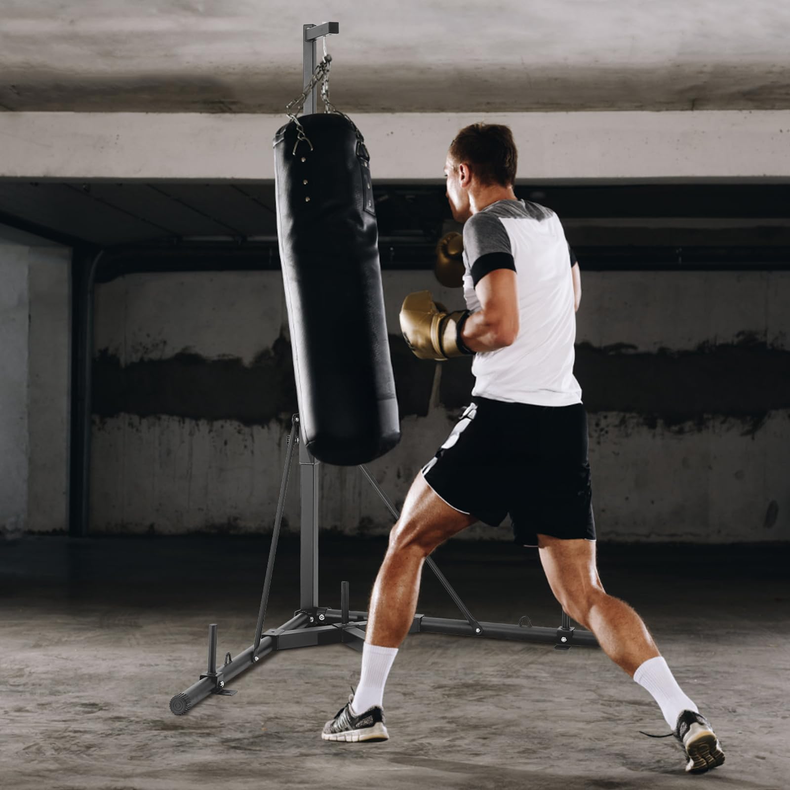 VEVOR Support Sac de Frappe en Acier, Station de Boxe Autoportant Charge 181 kg, Support de Boxe Hauteur Réglable avec Base Lestée, Équipement d'Entraînement pour Fitness Gym Salle de Sport à Domicile