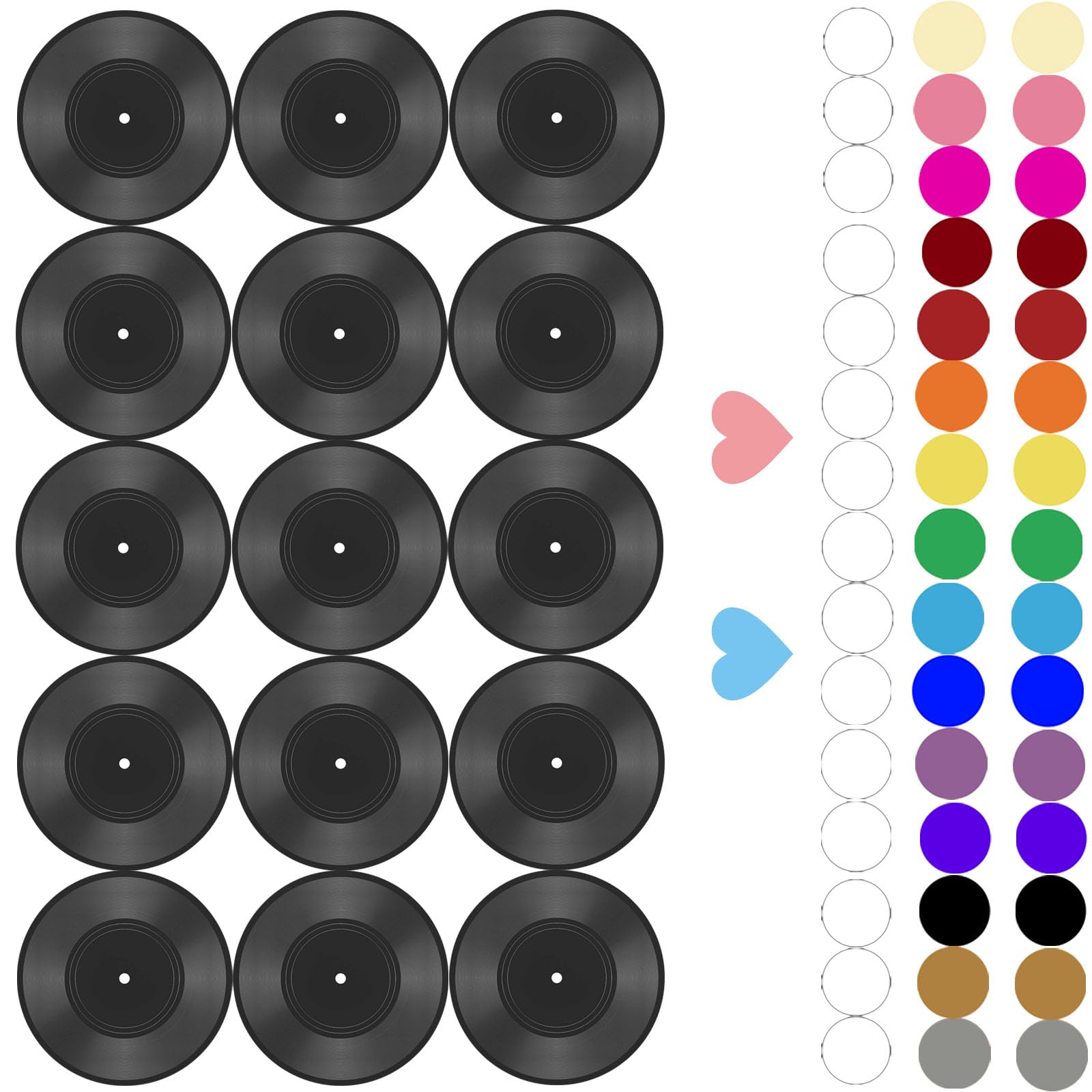 FACHPINT 15 PCS 7 Inch Blank Vinyl Records for Wall Aesthetic, Fake Vinyl for Vintage Wall Decor, Hippie Room Decor, Party Wedding Signing Table No.