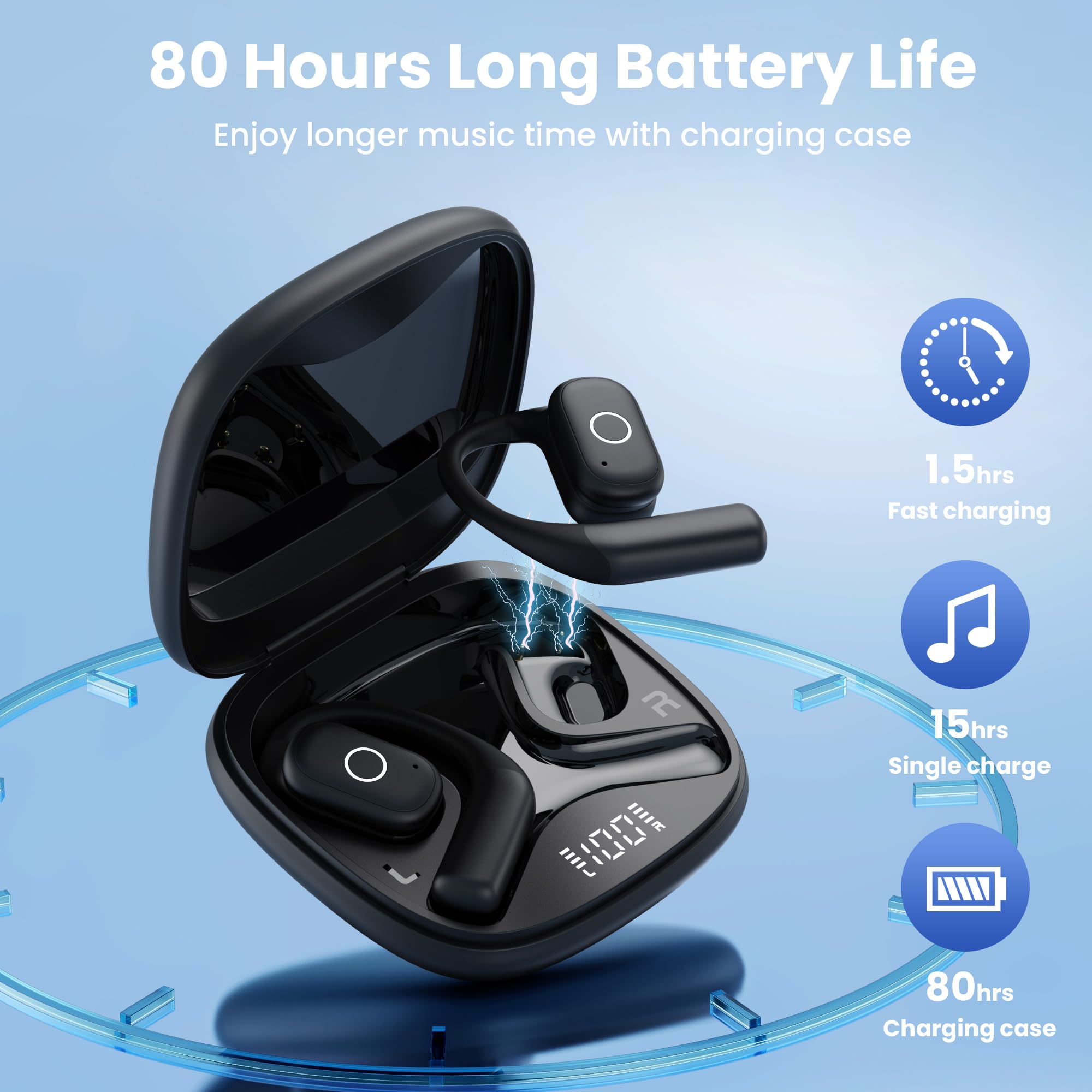 Bone Conduction Headphones Wireless Earbuds - Comfort Open Ear Headphone, Clip On Bluetooth 5.3 Ear Buds, Built-in Microphone HIFI Sound Running - View #11