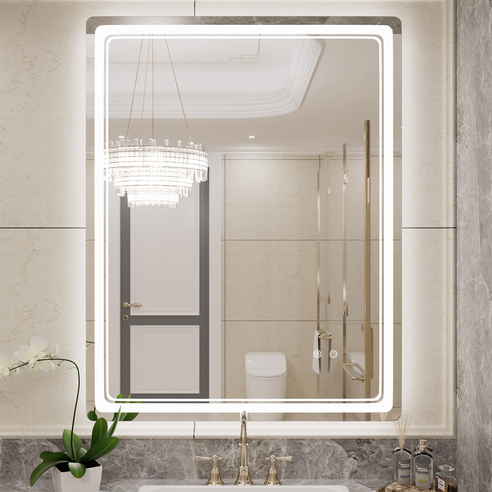 WallBeyond LED Bathroom Mirror with Lights, 28 x 36 Inch Led Bathroom Vanity Mirror for Wall with Front and Backlit, Anti Fog Mirror for Bathroom, 3 Colors and Dimmable Light, Horizontal/Vertical