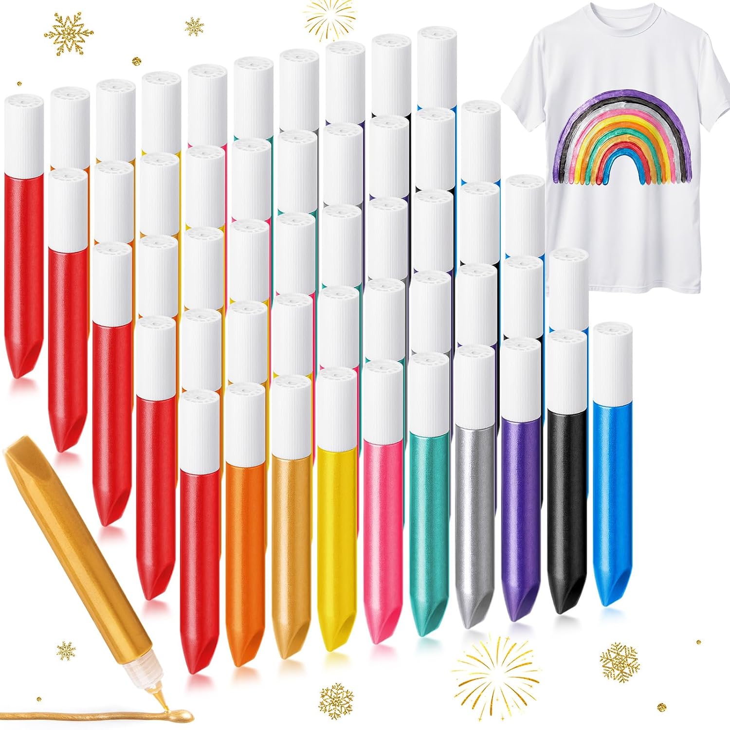 Fullhawl 50 Pcs Fabric Paint Set 0.34 oz 10 Colors 3D Glitter Puffy Paint for Fabric Crafts Permanent Nontoxic & Waterproof for Textile Clothes Canvas Glass Jeans Wood Crafts and DIY Decoration
