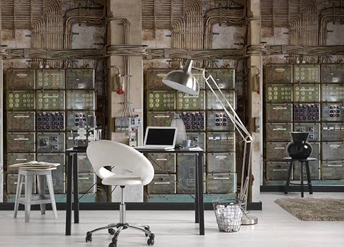 Miniatura 2 de CONCORD WALLCOVERINGS  Mural de pared abstracto para dormitorio, maquinaria retro, gris, verde, beige, 63 pulgadas de ancho x 110 pulgadas de alto,