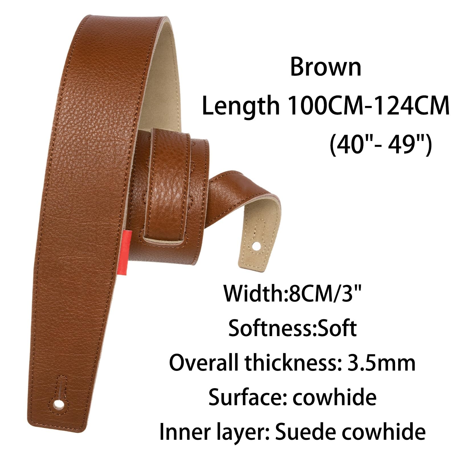 Guitar Strap Skórzany pasek do gitary, 3-calowy szeroki, regulowana długość od 40 "do 49", do gitary basowej/elektrycznej/akustycznej