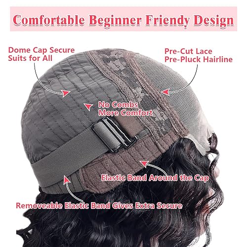 Miniatura 2 de Baluiki Pelucas sin pegamento para llevar y llevar, pelucas de encaje frontal de onda profunda, cabello humano precortado 4x4 HD cierre de encaje