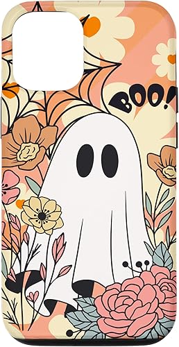 Funda para iPhone 13 Halloween Teléfono Fantasma Calabaza Murciélago Spiderweb Flores Boo