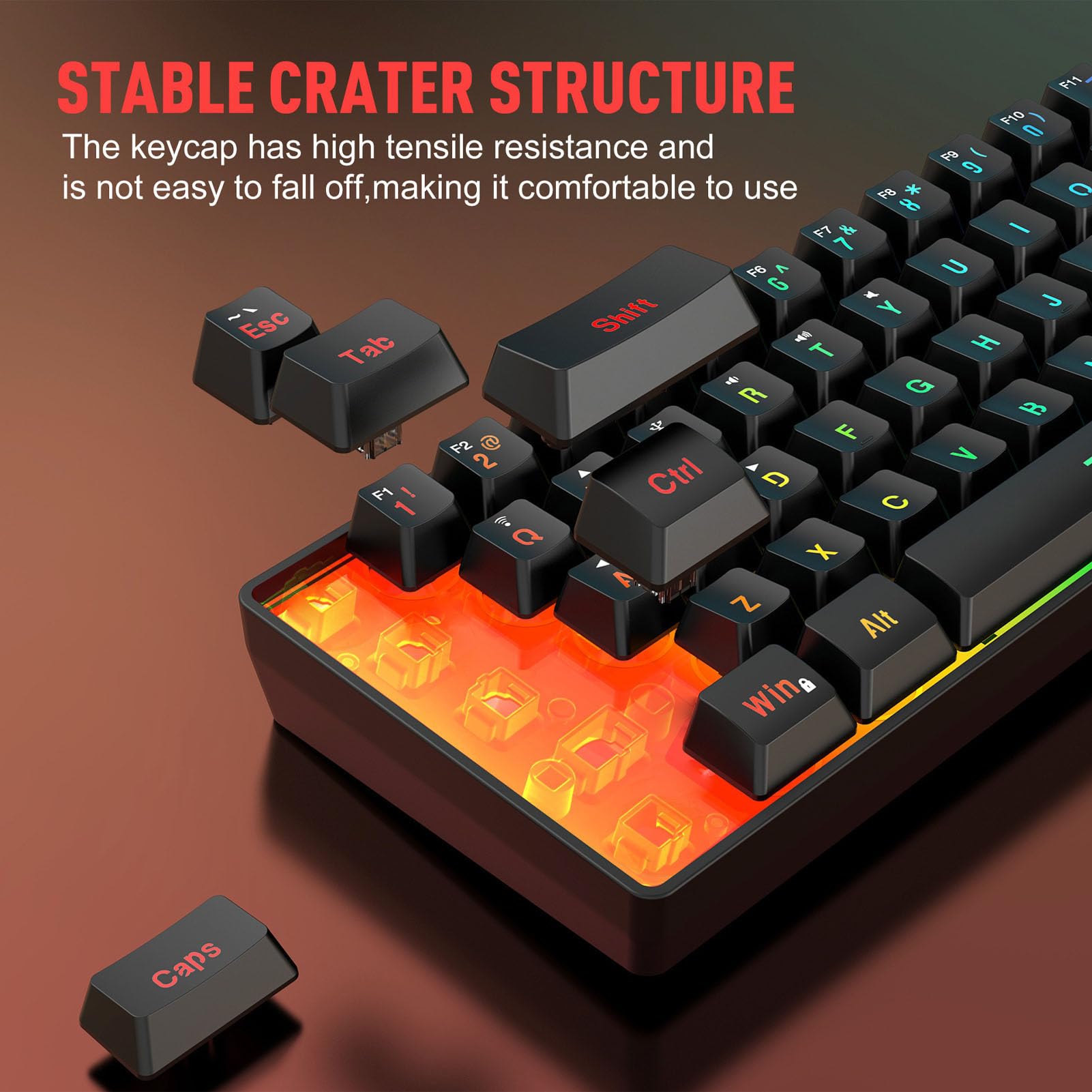 Tastiera da Gioco Al 60%, Teclado Gamer Tastiera Wireless Cablata RGB Retroilluminata Tastiera a 3 modalità Silenziosa 61 Tasti Tastiera da Gioco Piccola 2.4G per Laptop,