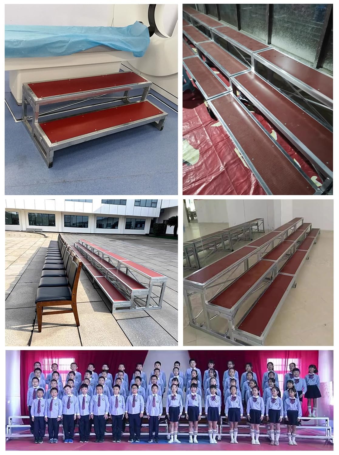 Gradino per Coro Pedana Antiscivolo per Coro, Gradino per Canto Corale Compensato e Acciaio Zincato, Scala Corale per Chiese Nuziali, Podio per Premiazione per Foto di Gruppo(128x60x40cm (50.4"x23.6x1