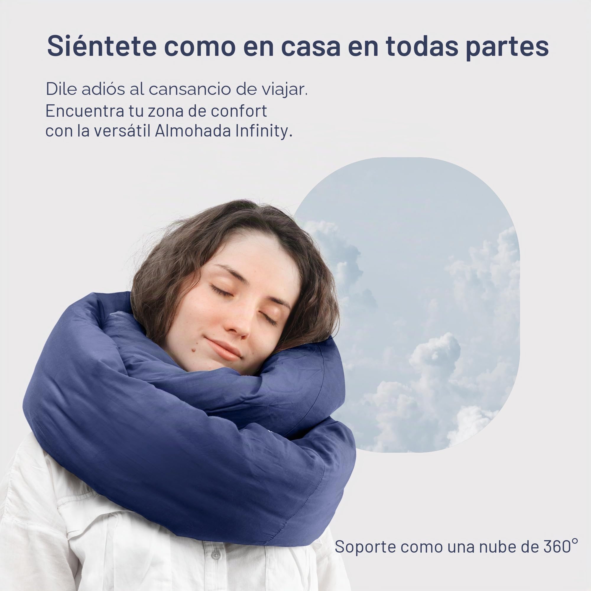 Huzi Design Infinity - Almohada de Viaje, Tipo Bufanda con Forma Signo Infinito Azul Marino