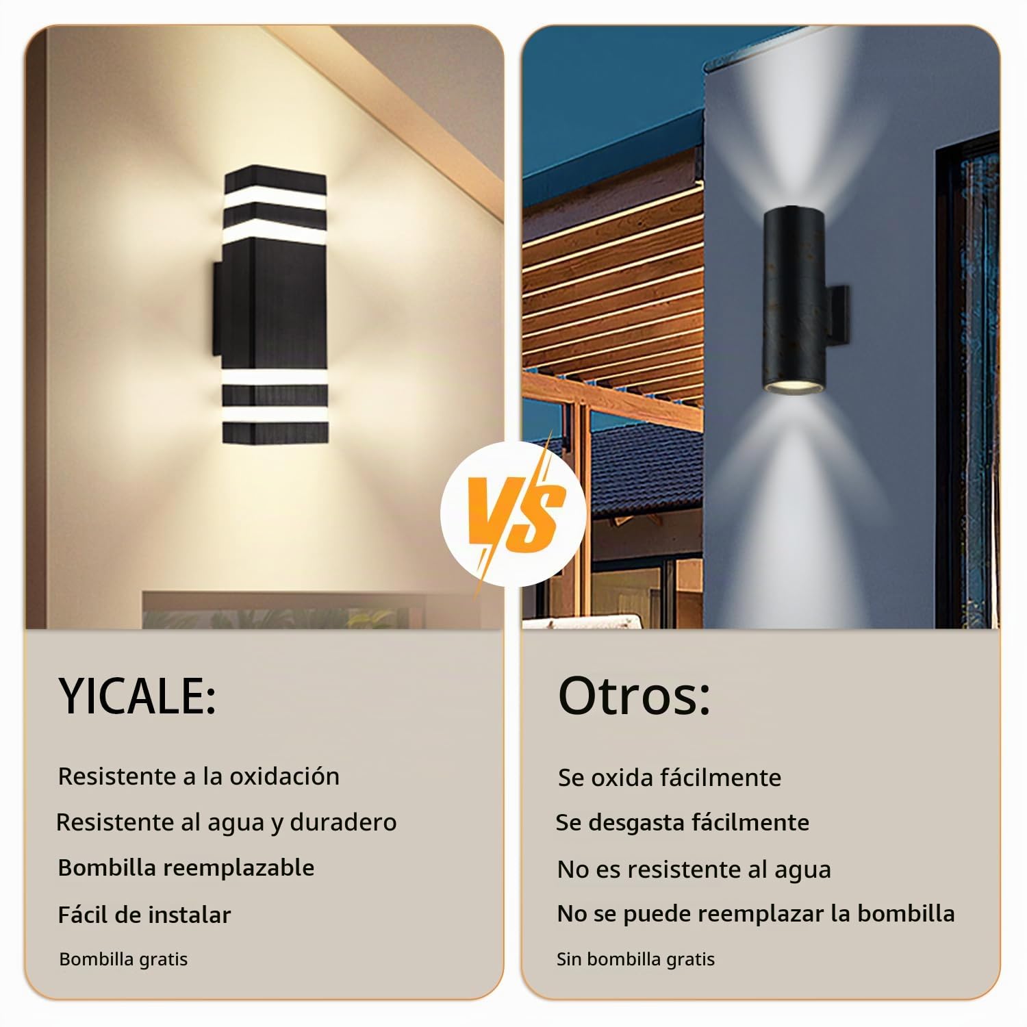 2 Apliques de Pared Exterior LED, Luz 3000K Up Down IP65 | aluminio,Perfecto para iluminación decorativa en terrazas, patios, jardines, entradas, fachadas y garajes