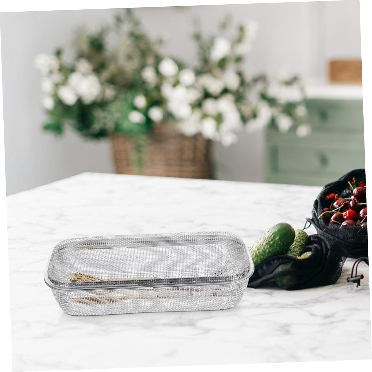 Stainless Steel Mesh Basket for Dishwasher Fine Mesh Utensil Organizer for Cutlery Forks and Chopsticks and -resistant Kitchen Storage