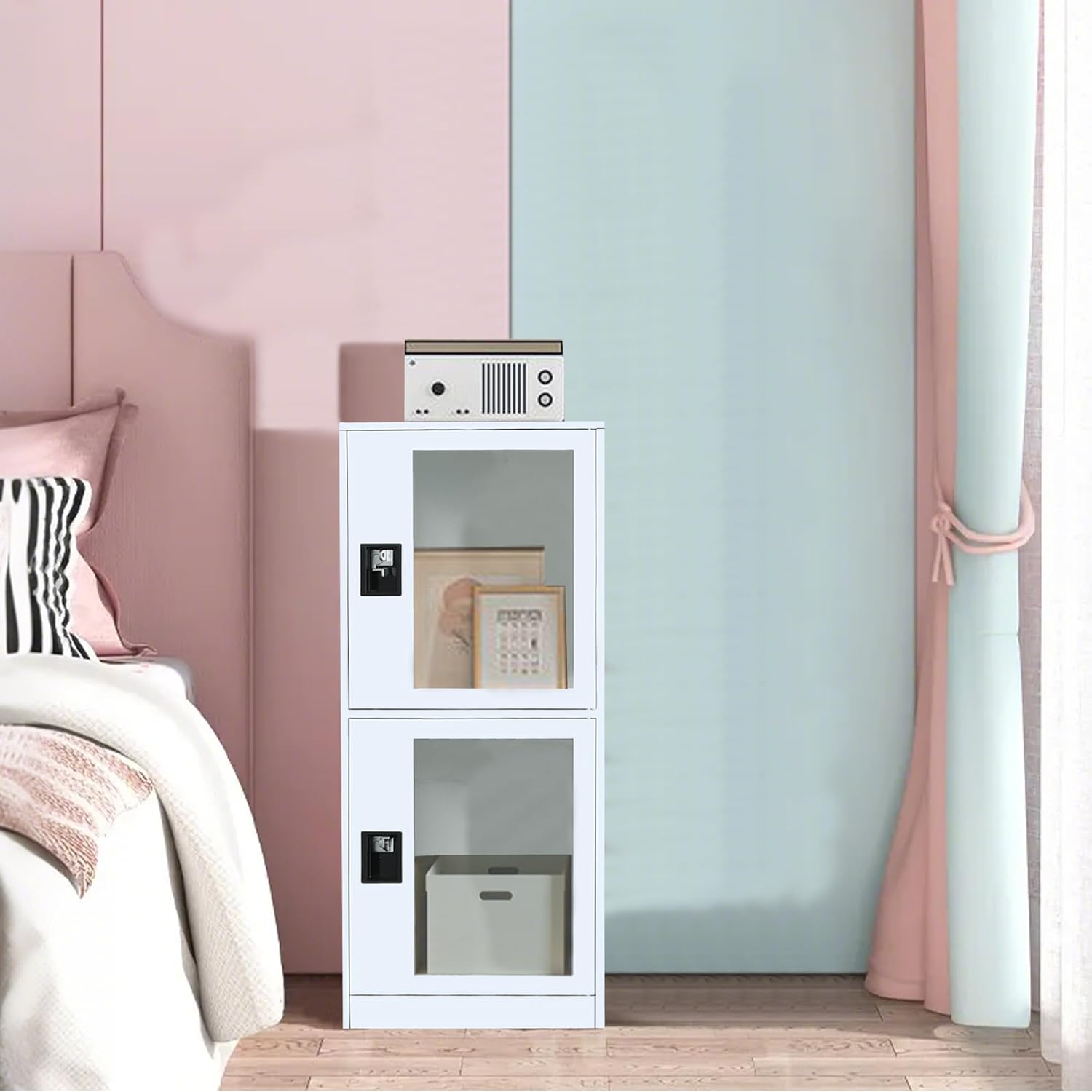 MECOLOR Vertical Small Locker with Lock Latch, Storage Cabinet for Home, Gym, Office, (White, G2V)