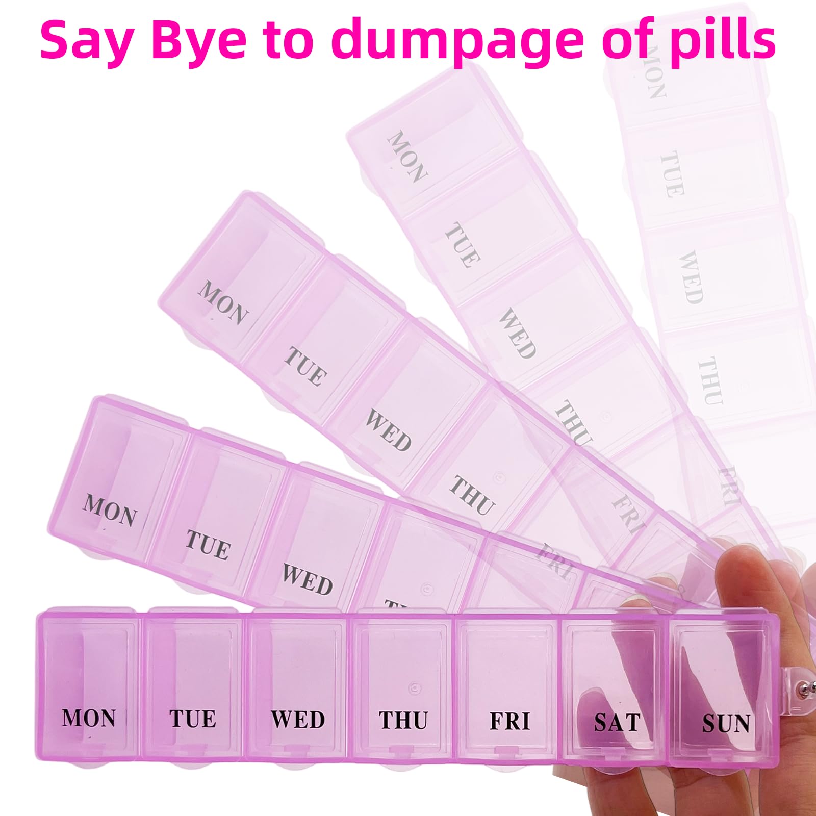 Lot de 2 piluliers de 7 jours, une fois par jour, pilulier hebdomadaire pour médicaments, suppléments, vitamines, huile de foie de morue (rose bleu)