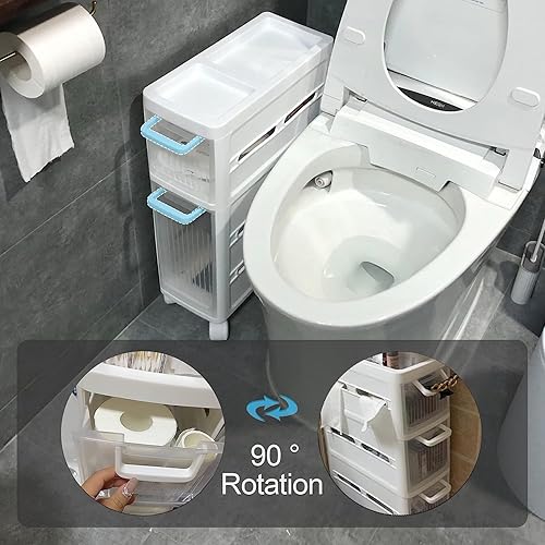Miniatura 5 de Organizador de papel higiénico para gabinete de baño, gabinete de almacenamiento de papel higiénico delgado con cajones transparentes, unidad