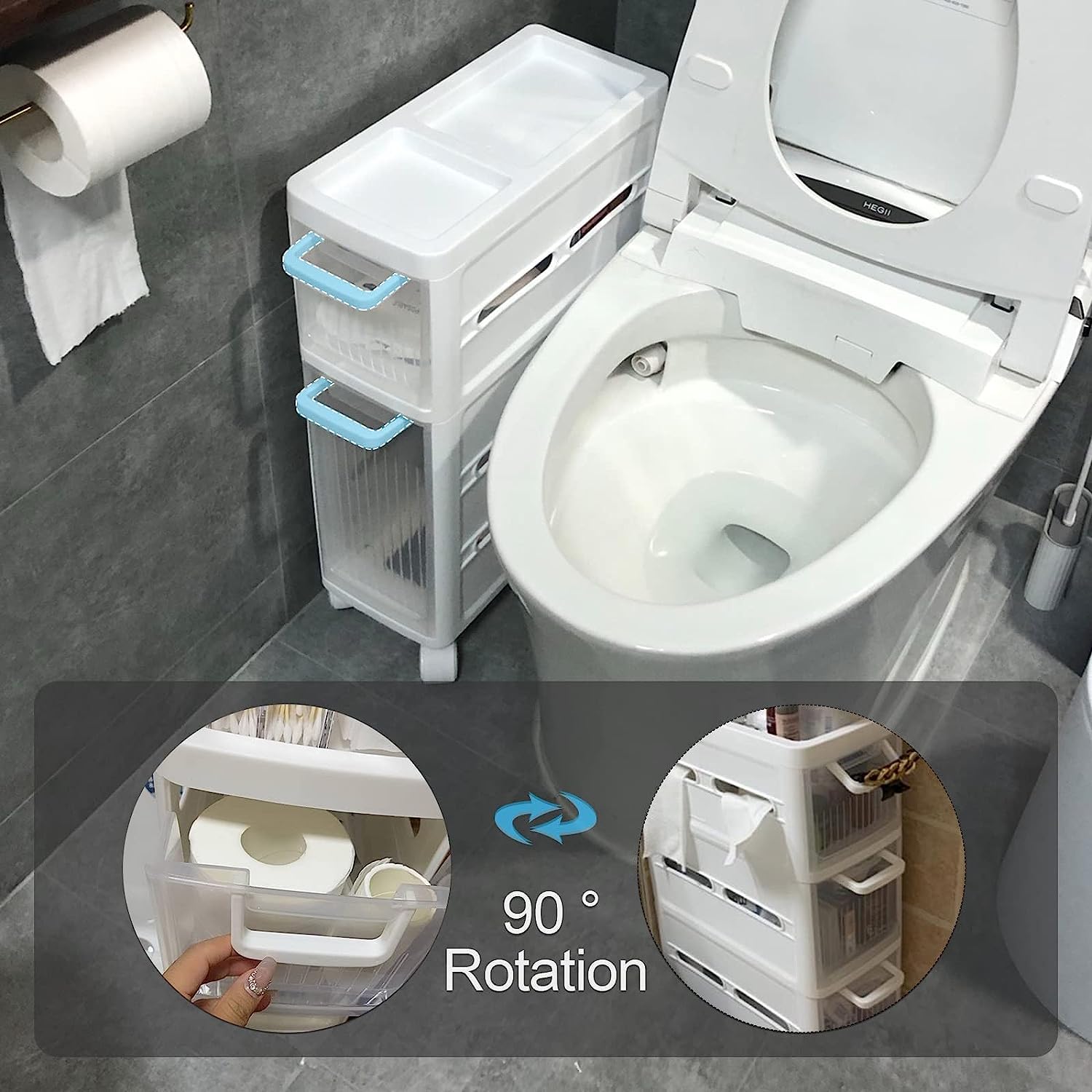 Mueble de baño de 2, 3 o 4 niveles, organizador de armario pequeño, estante para grietas de inodoro con ruedas, estantería móvil para espacios pequeños (4 niveles)