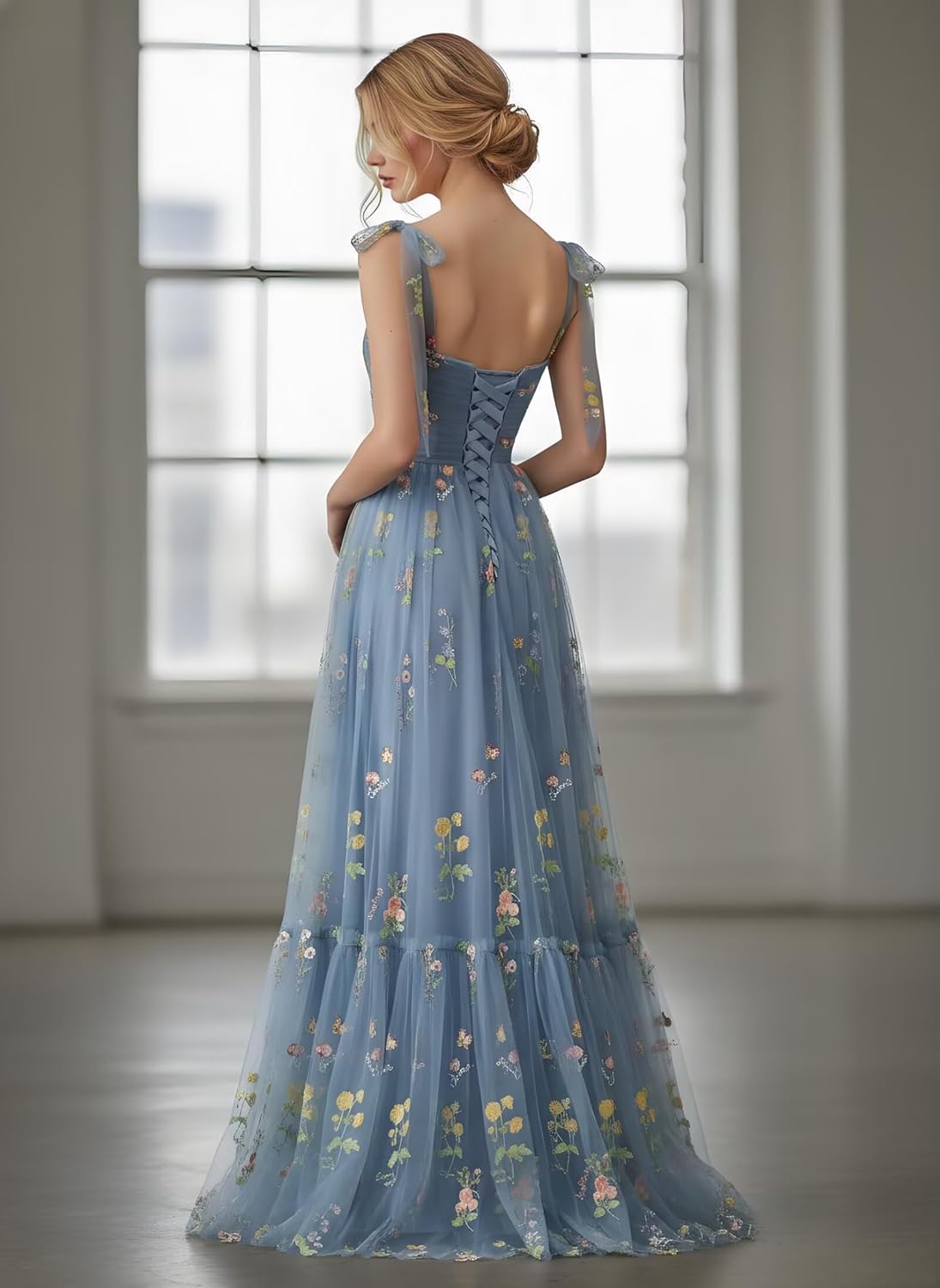 Floral Embroidery Tulle Junior Bridesmaid Dresses for Wedding Kids Flower Girl Dress Long Princess Pageant Formal Gown