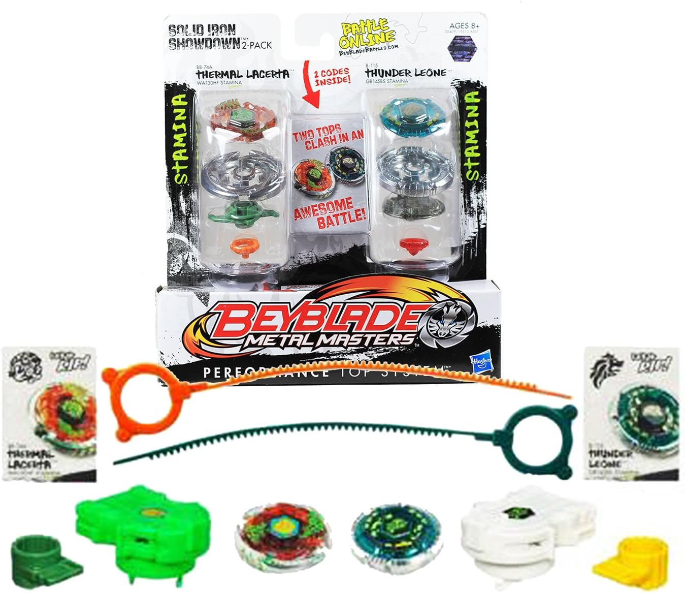 Beyblade Metal Fusion 2 Pack Solid Iron Showdown Thermal Lacerta and Thunder Leone