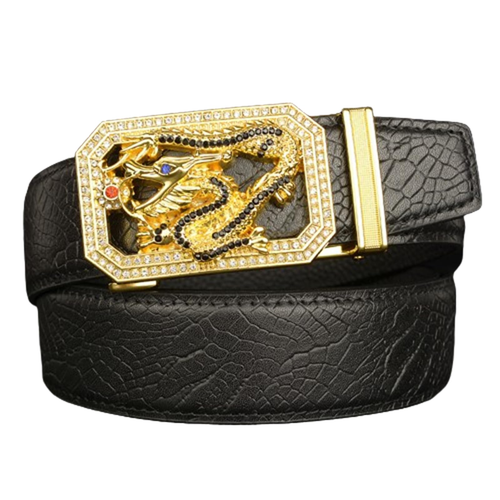 BDAYEK Men's Belt Men'S Belt Ratchet Embossed Crocodile Paw Pattern Leather With Automatic Sliding Buckle Fashion Set Black(Black,110Cm/43)