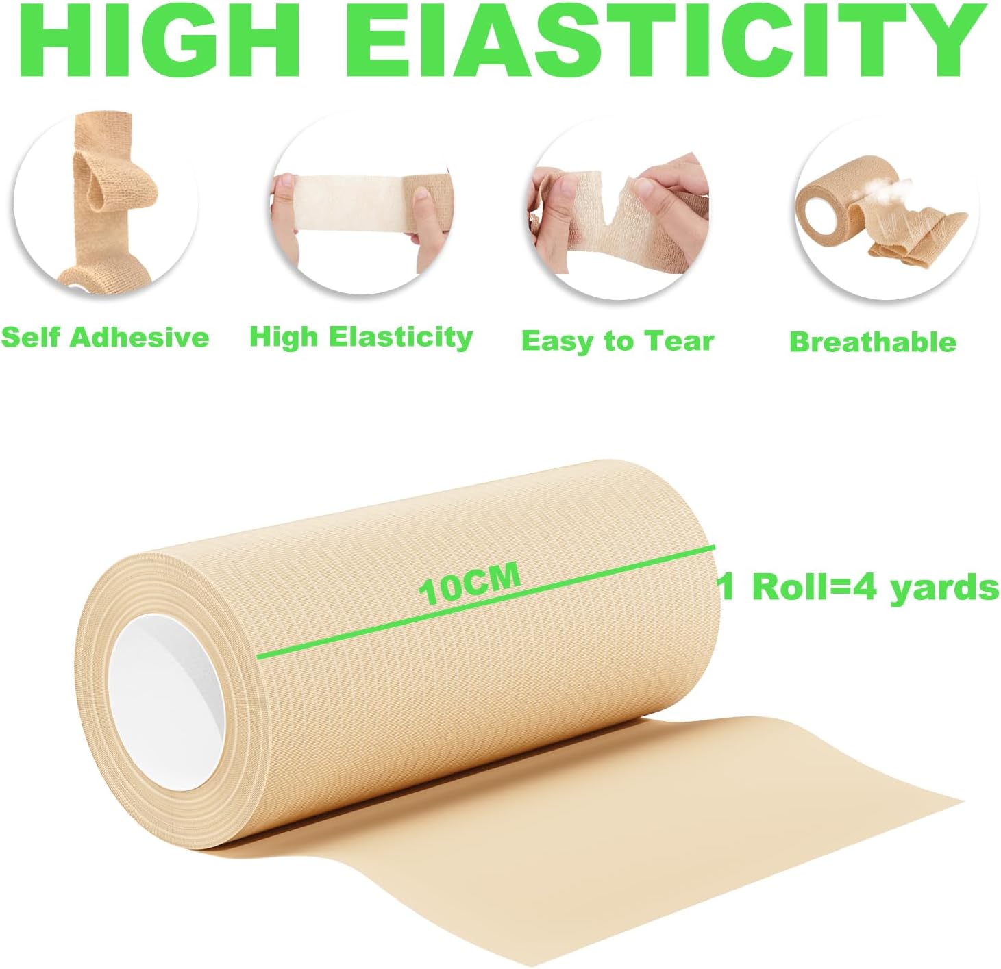 12 Packs Self Adhesive Bandage Wrap, Athletic Elastic Cohesive Bandage for Sports Injury, Strain, Knee & Wrist, Ankle Sprains & Swelling First Aid (Skin, 4Inch x 5Yards)