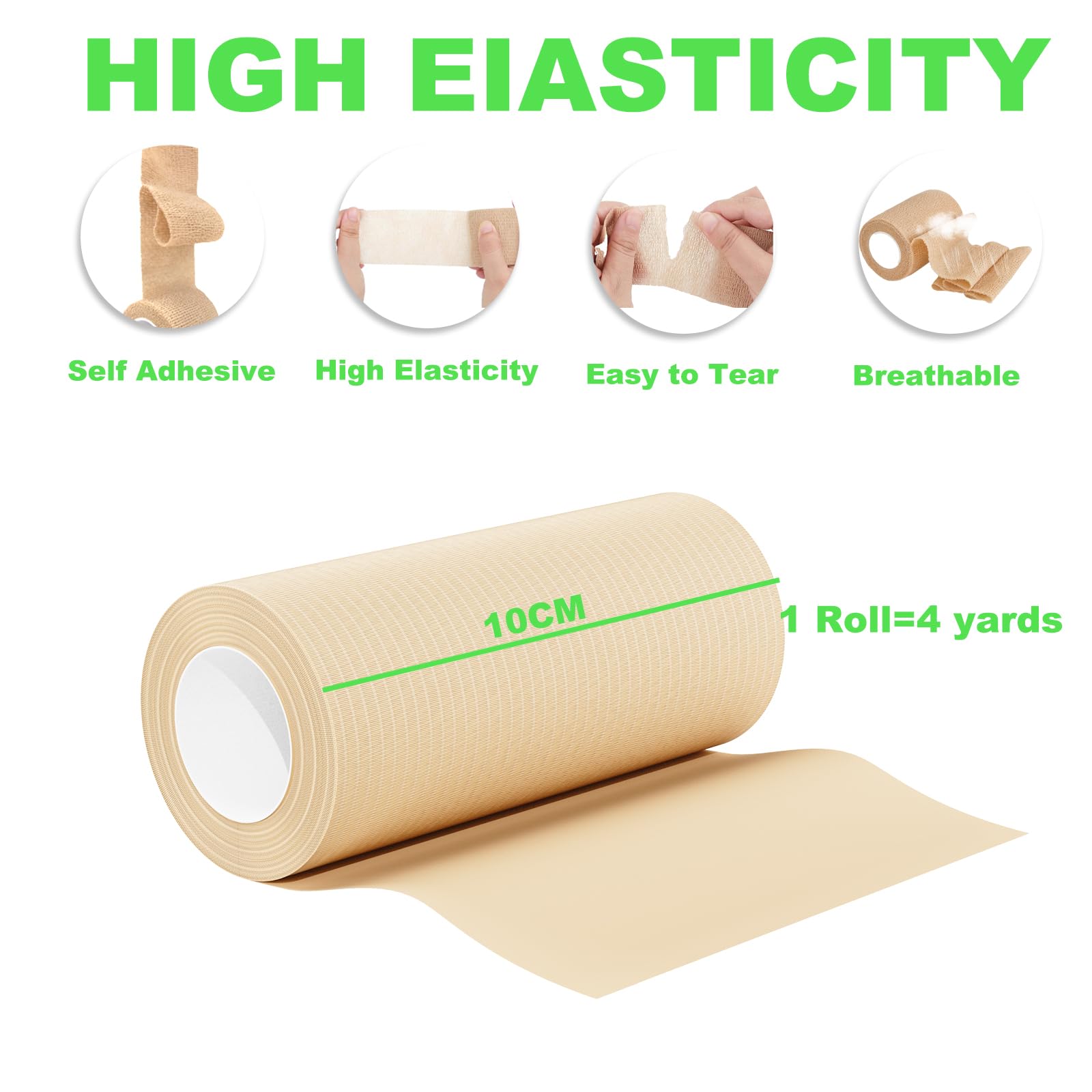 ZOLIQUEX 12 Packs Self Adhesive Bandage Wrap, Kuvvfe Athletic Elastic Cohesive Bandage for Sports Injury,Strain,Knee & Wrist,Ankle Sprains & Swelling First Aid (Skin, 4Inch x 5Yards)