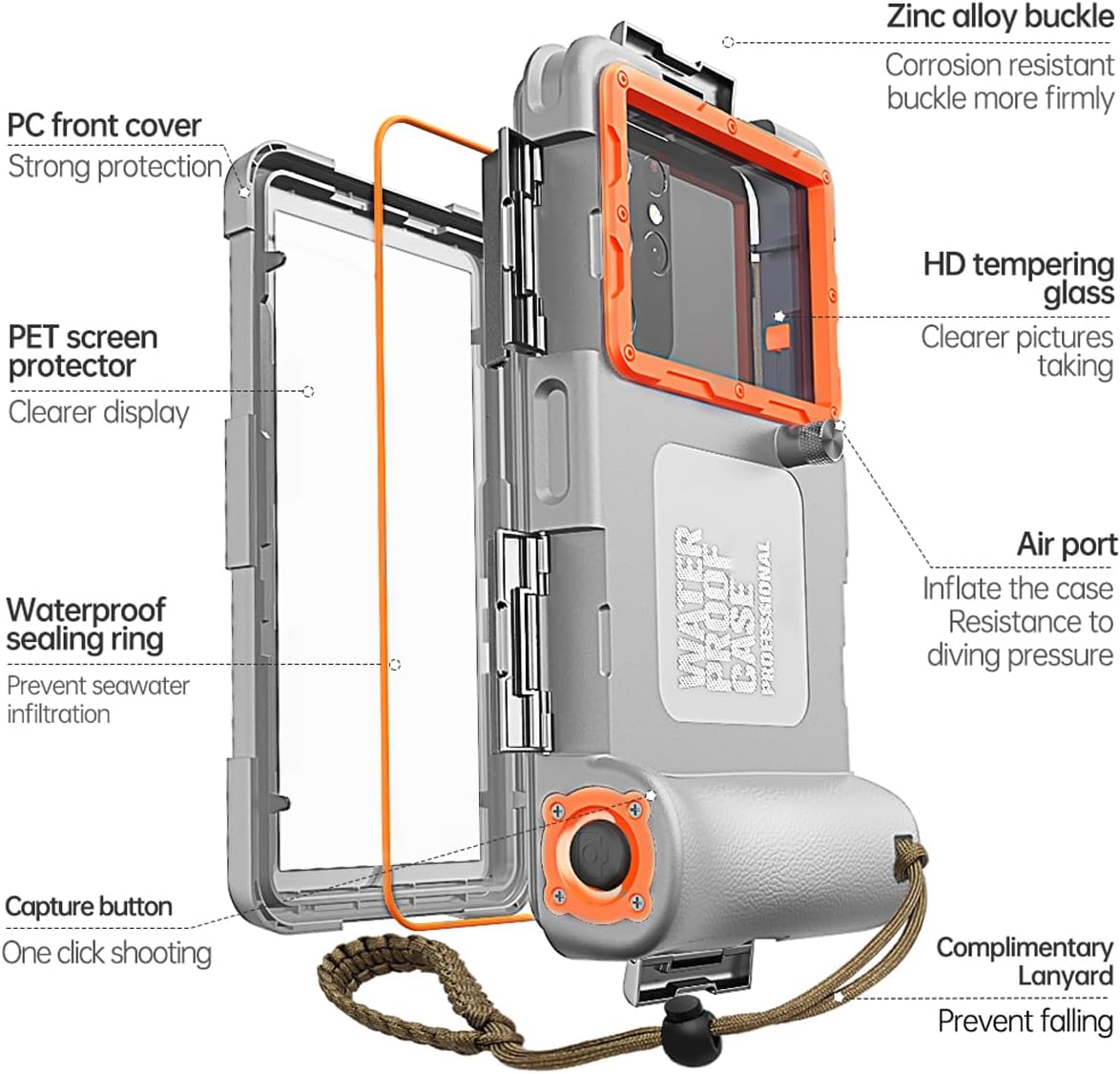 2026 Underwater Snorkeling Diving Phone Case for Phone 17/16/15/14/13/12Pro Max/Galaxy S25/S24/S23.(50ft/15m) Professional Scuba Dive Waterproof Case Underwater Photo Video(Gray) - Image 6