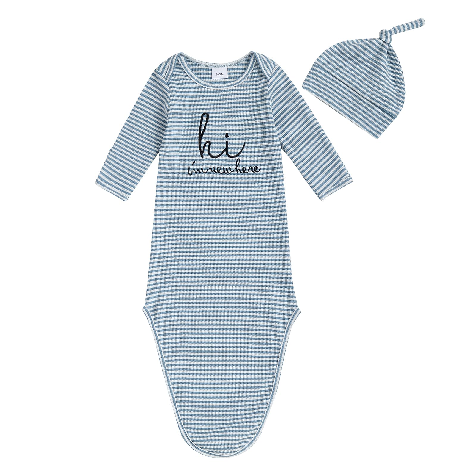 Baby Girl Boy Sleeping Waffle Bag Letter Embroidery Long Sleeve Sleep Striped Sack with Hat 2 Piece Set for Fall