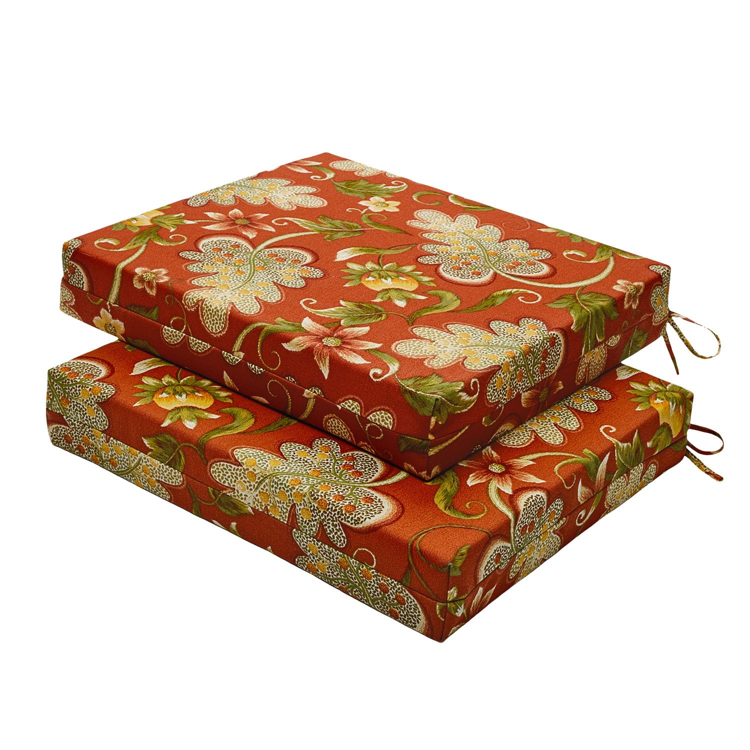 LOVTEX Outdoor Chair Cushions Set of 2, Outdoor Patio Chair Cushions with Ties,Waterproof Chair Cushions for Outdoor Furniture, 18.5 x 16 x 3 inch, Floral