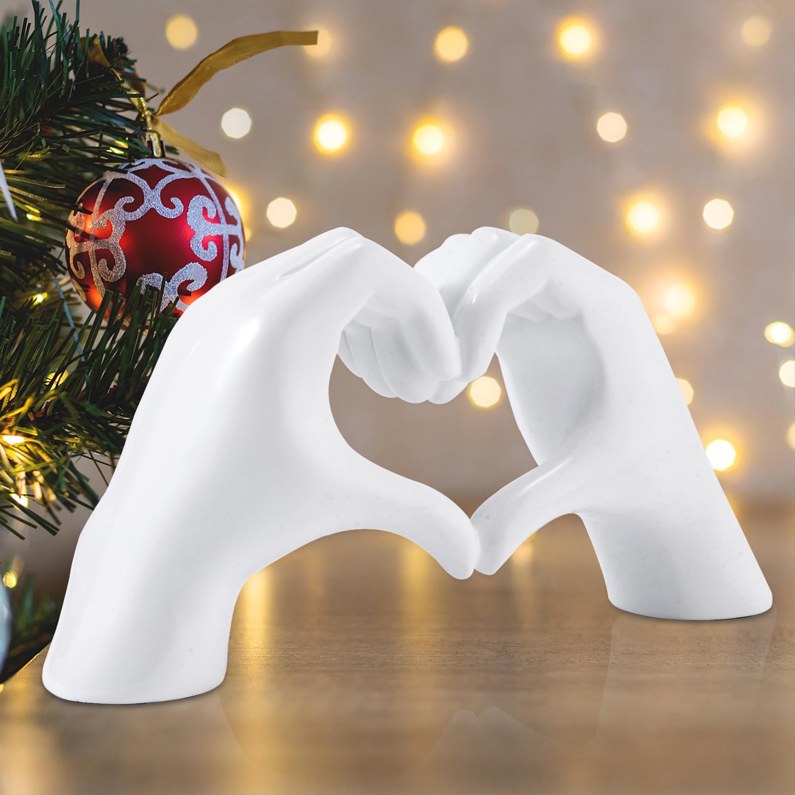 shellspaceHeart Hands Sculpture, White Boho Aesthetic Gesture Decoration, Modern Style Love Sign Art Figurine Ornaments, Home Decor for Living Room, Bedroom, Wedding, Office, Shelves, Coffee Table