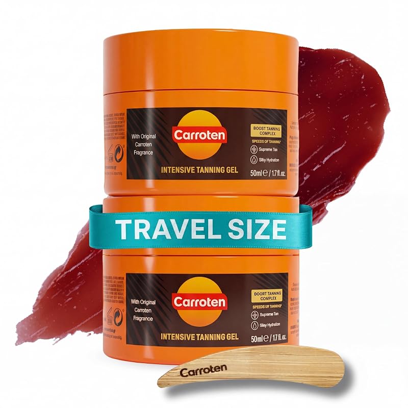 Gel bronzeador Carroten para viagem, pacote com 2 unidades de 50 mL e espátula