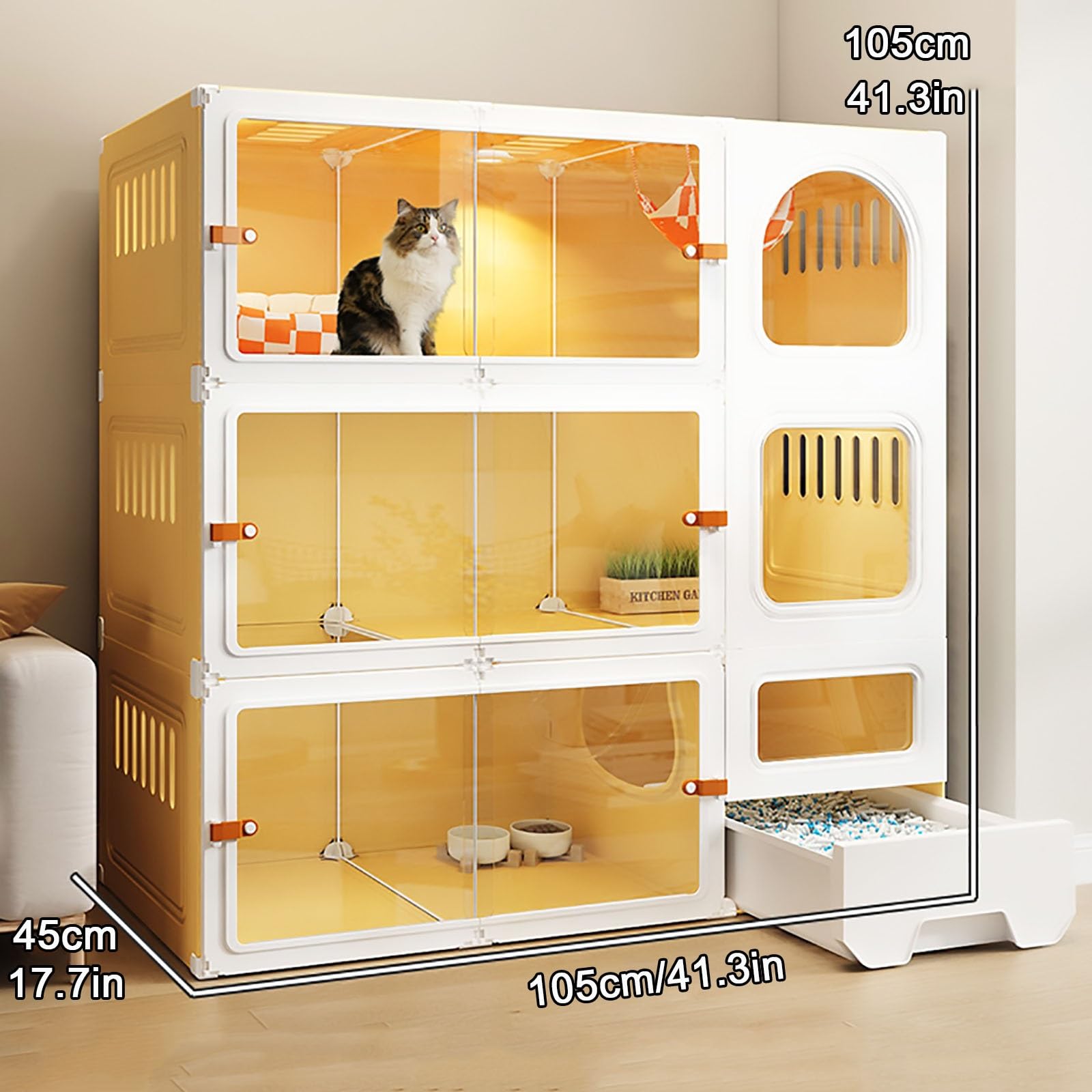 猫用ハウス型キャットケージ 透明パネル 組み立て式 4段タイプ イエロー屋根 Amazon.co.jp: 場所を取らない猫の別荘、DIY 2/3/4段猫ケージ、屋内猫