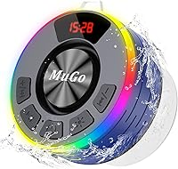 Vista 10 de Altavoz de ducha Bluetooth MuGo, sonido estéreo HD 360°, altavoz inalámbrico impermeable IPX7 Bluetooth 5.3 con luces RGB, ventosa y micrófono