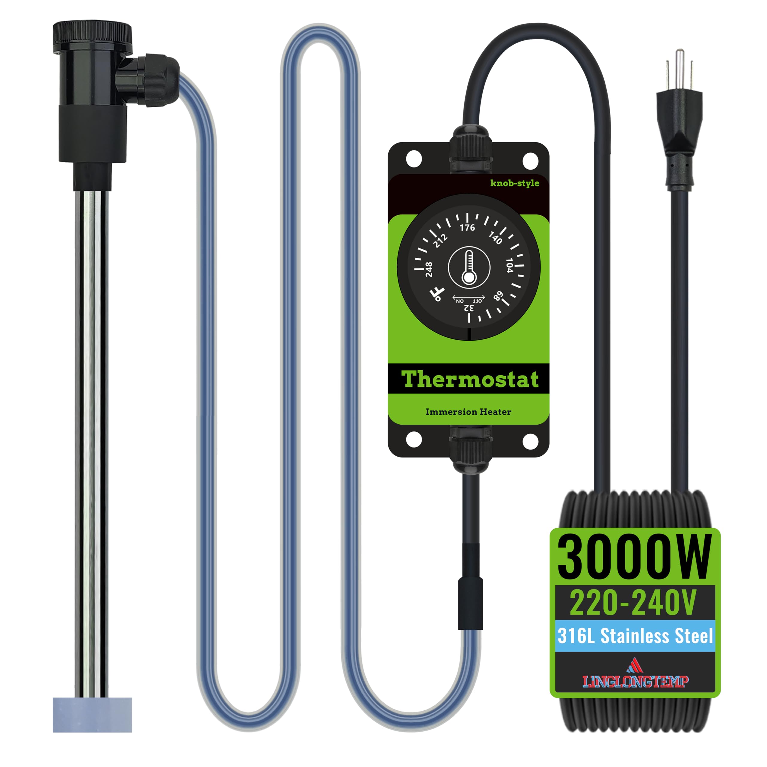 Photo 1 of LINGLONGTEMP 240V 3000W Submersible Hot Tub & Pool Portable Electric Immersion Water Heater with Temp Control for Pond, Baptistry, Inground Pool, Baptism, Above Ground Pool, Inflatable Pool & Bathtub