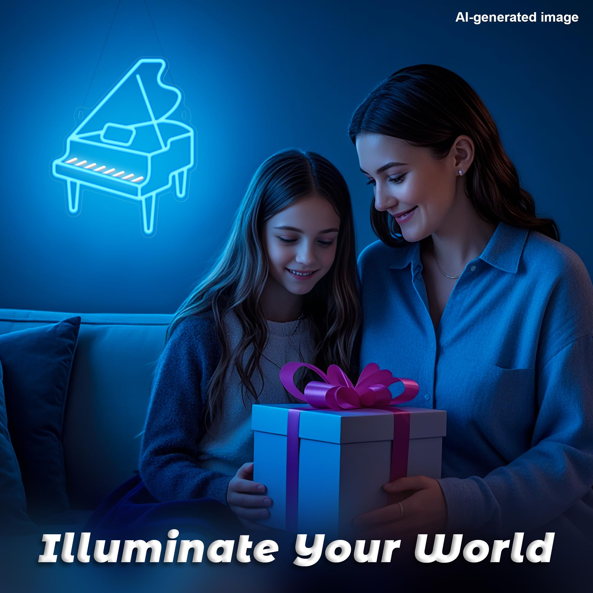 CoolGift Mart Luce al neon a forma di pianoforte, dimmerabile, a LED, da parete, alimentazione USB, decorazioni per camera da letto, soggiorno, club, studio, regalo per gli amanti della musica