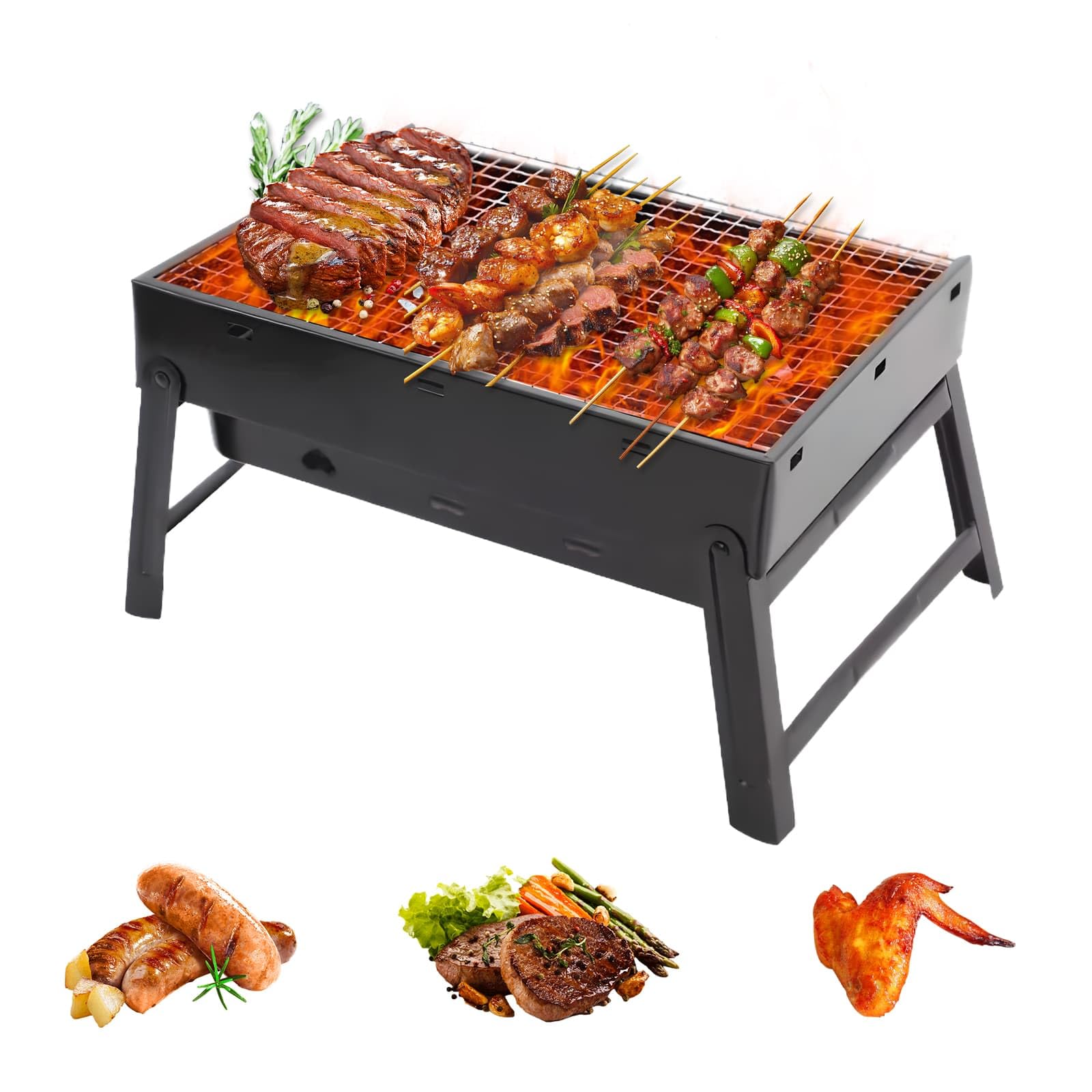 Dyuee Black Portable Bbq Grill Foldable Barbecue Grill Rack Burning Charcoal Grill