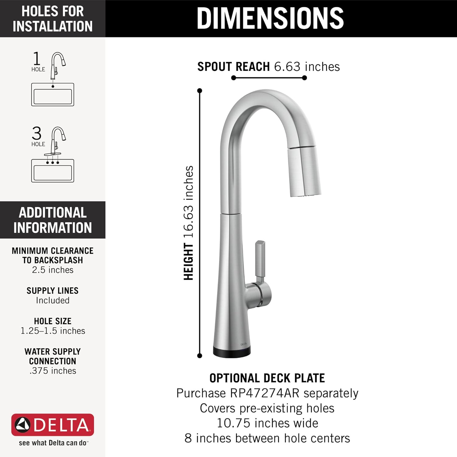 Delta Faucet Monrovia Touch Bar Faucet Brushed Nickel, Bar Sink Faucet Single Hole, Wet Bar Faucets with Pull Down Sprayer, Delta Touch2O Technology, Lumicoat Arctic Stainless 9991T-AR-PR-DST