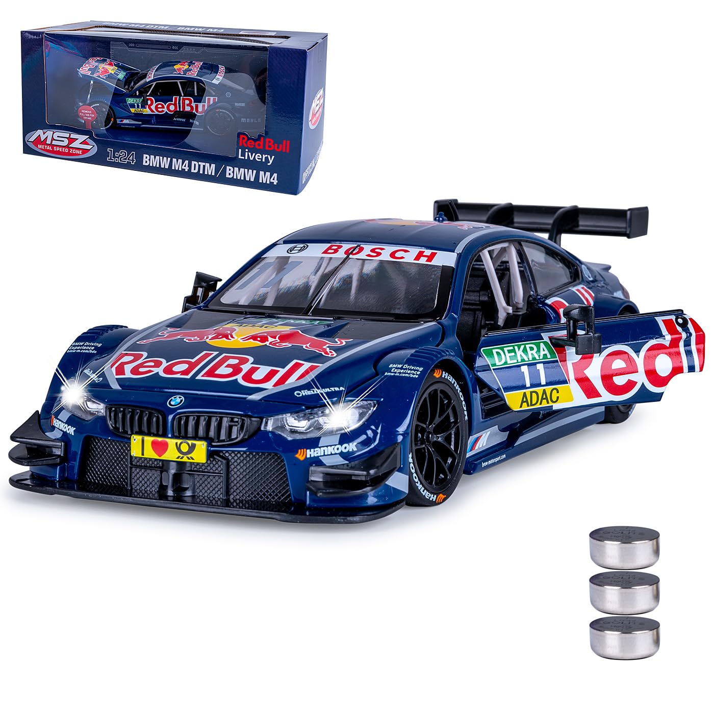 JAMARA 402629 BMW DTM GT3 Diecast 1:24 con batterie a bottone – Modellino di auto giocattolo per bambini, modello auto in miniatura, idea regalo per bambini, porta apri/chiusura manuale