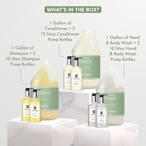 Miniatura 3 de Terra Pure Juego de galón y dispensador | 1-Shoppe All-In-Kit | Champú acondicionador corporal galón | Botellas de bomba a juego recargables de