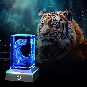 Eicxjui 3D Tiger Crystal Night Light with Multicolor LED Base