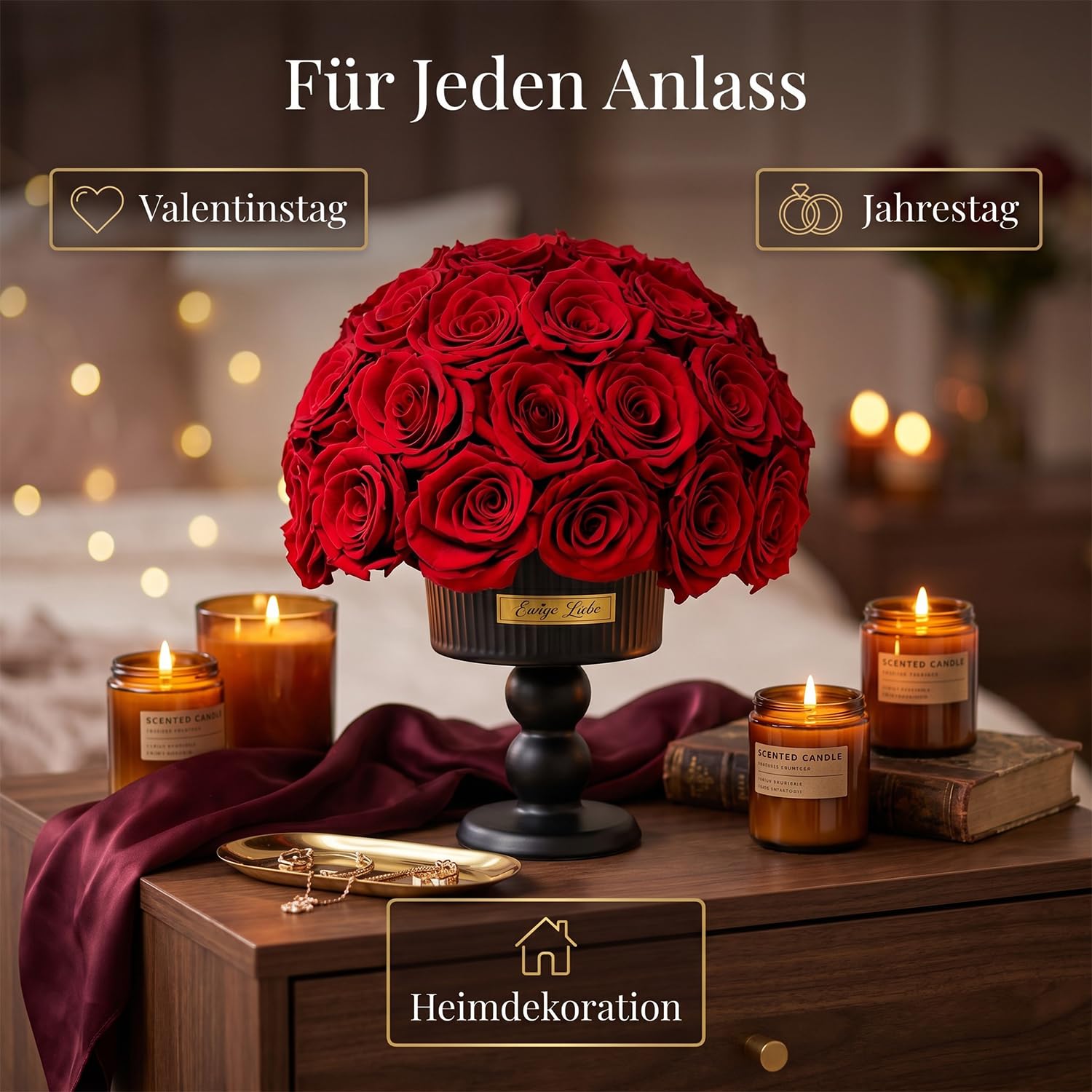 27 Ewige Rosen Blume Strauß, Geschenke für Frauen Infinity Rosen Roten Rosenstrauß Konservierte Blumenstrauß Deko für Freundin Mama zum Geburtstag Hochzeitstag Muttertag Valentinstag