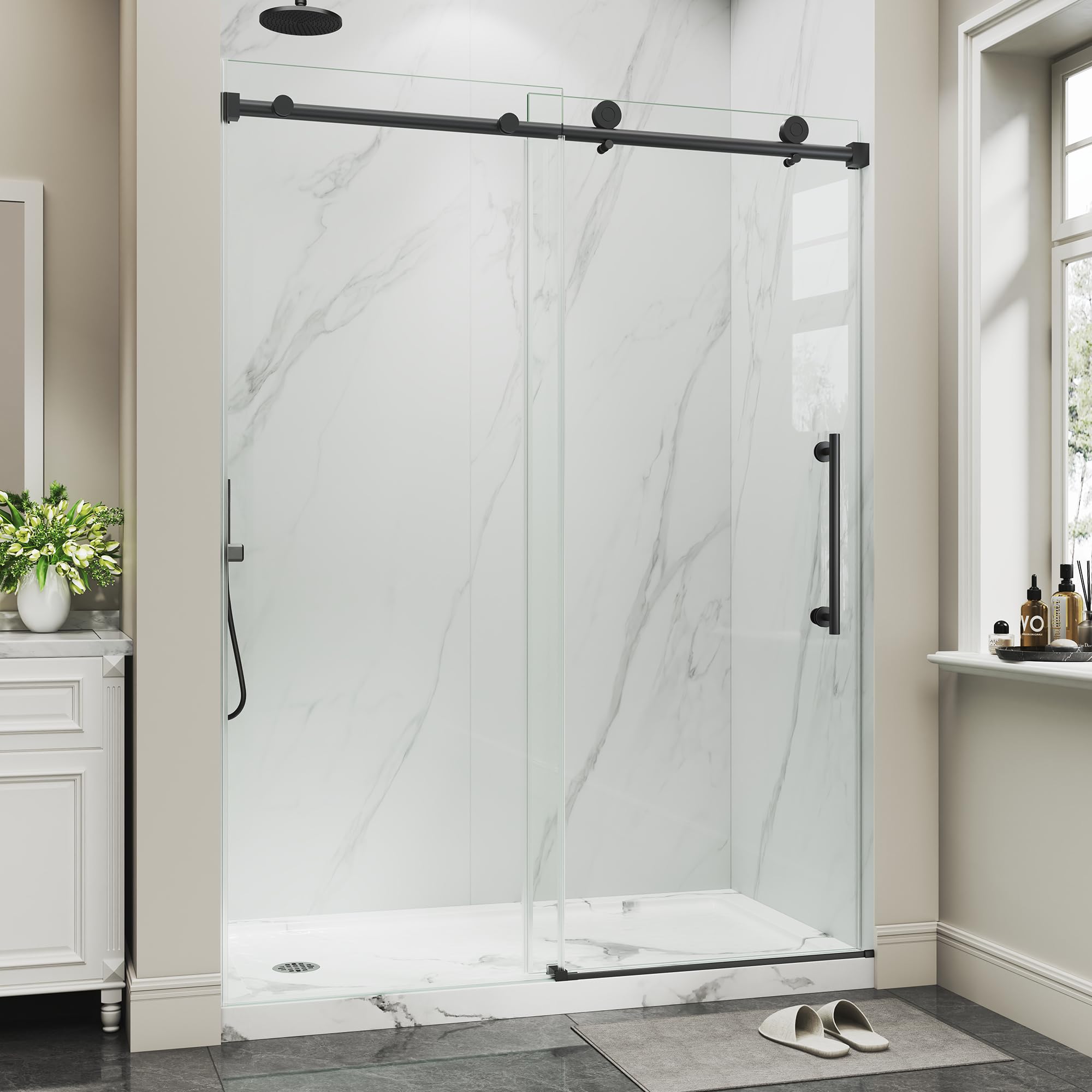 Photo 1 of GLASS ONLY****************** Frameless Glass Shower Door 67-72" Wx72 H,1/4"(6mm) Matte Black