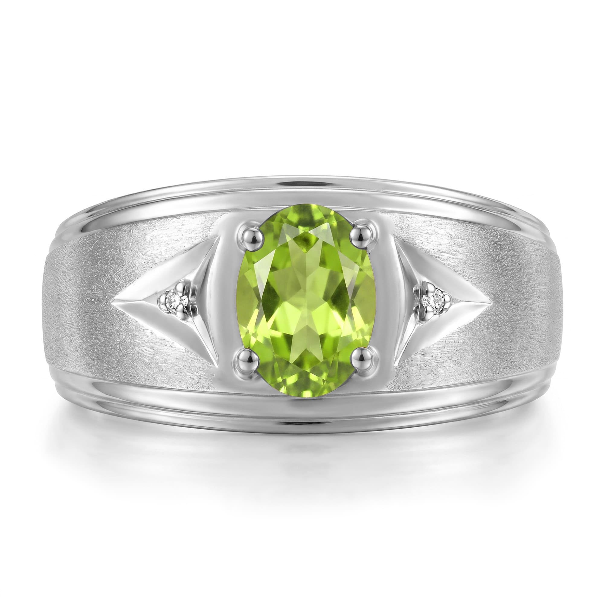 Rylos Men's Rings Classic Design 8X6MM Oval Gemstone &amp; Sparkling Diamond Ring - Color Stone Birthstone Rings for Men, Sterling Silver Rings in Sizes 8-13. Elevate Your Style with Timeless Elegance!