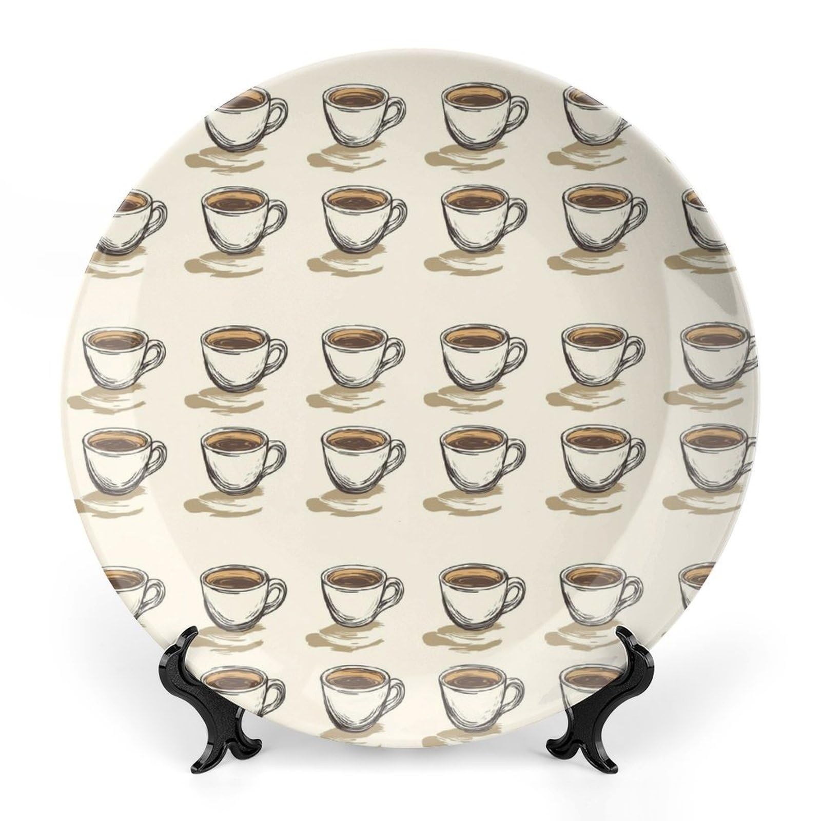 DULAHR Coffee Cup Pattern Bone China Decorative Plate Ceramic Decorative Plate Home Wall Decor with Vertical Stand Decorative Plates