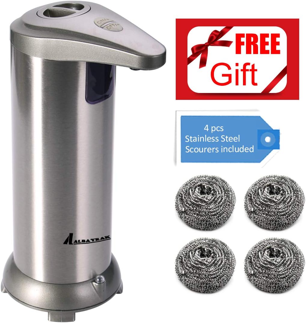 Albayrak Automatic soap Dispenser,Sensor Hand sanitizer Stainless Steel Dispenser for Washroom and Kitchen,use to Hospital Hotel Office, Battery Powered-250ml