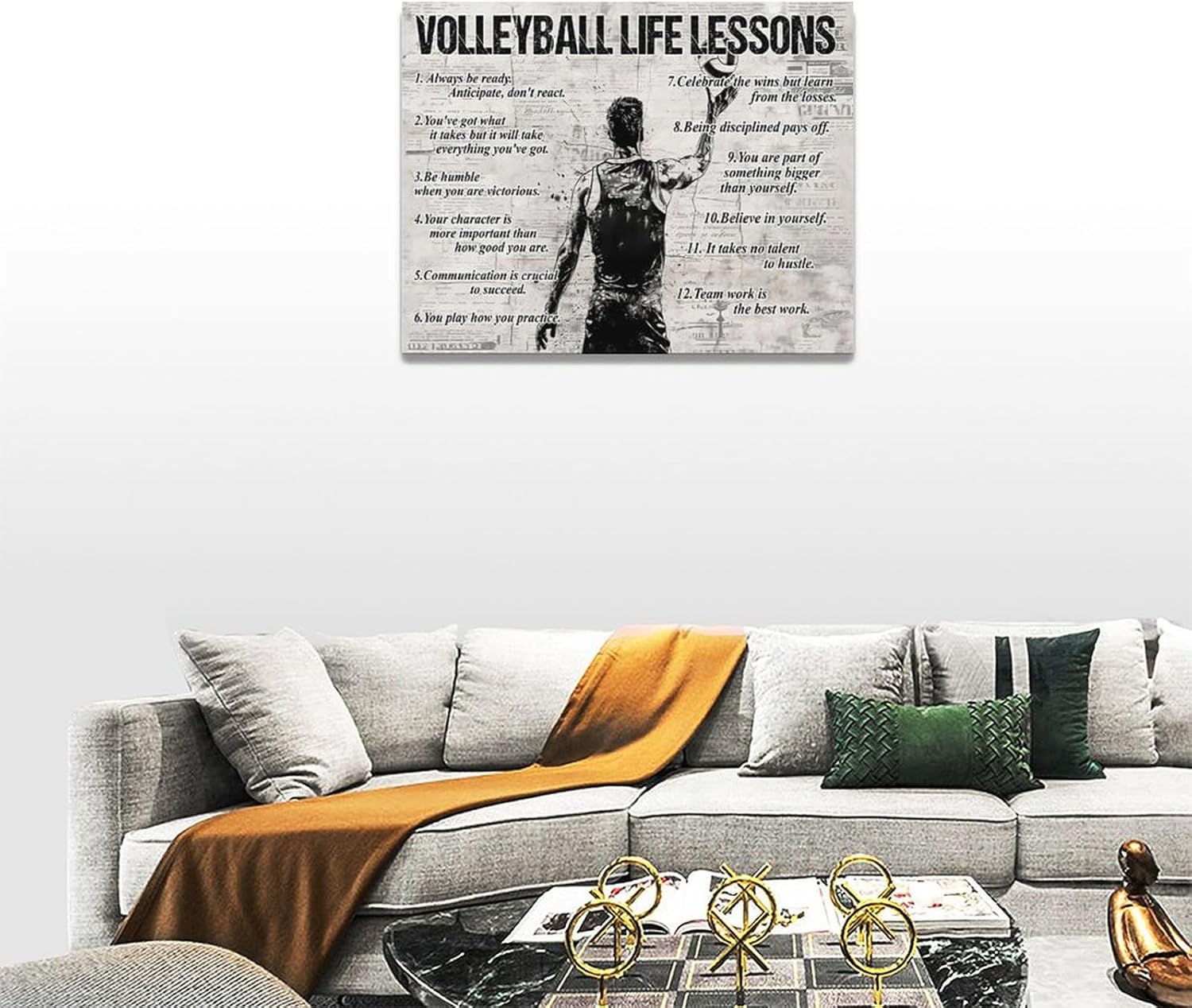 Volleyball Sports Wall Art Volleyball Life Lessons Wall Decor Volleyball Sign Retro Poster Boy Men Room Motivational Decorations Canvas Print Painting Artwork for Bedroom Bathroom Living Room 16"x12"