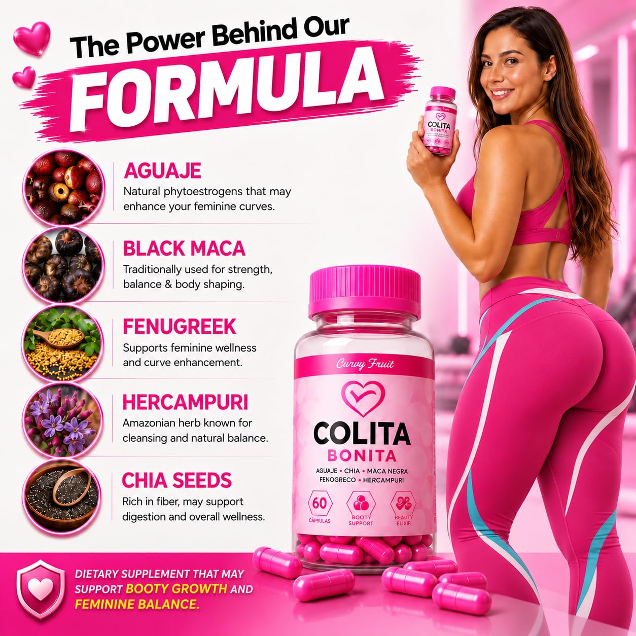 Colita Bonita: Aguaje, Maca & Fenugreek Capsules – Body Shape & Feminine Balance - Support Curves, Hormonal Balance & Waist Definition – Natural Wellness Formula – 60 Capsules (30-Day Supply) — Amazon image 4