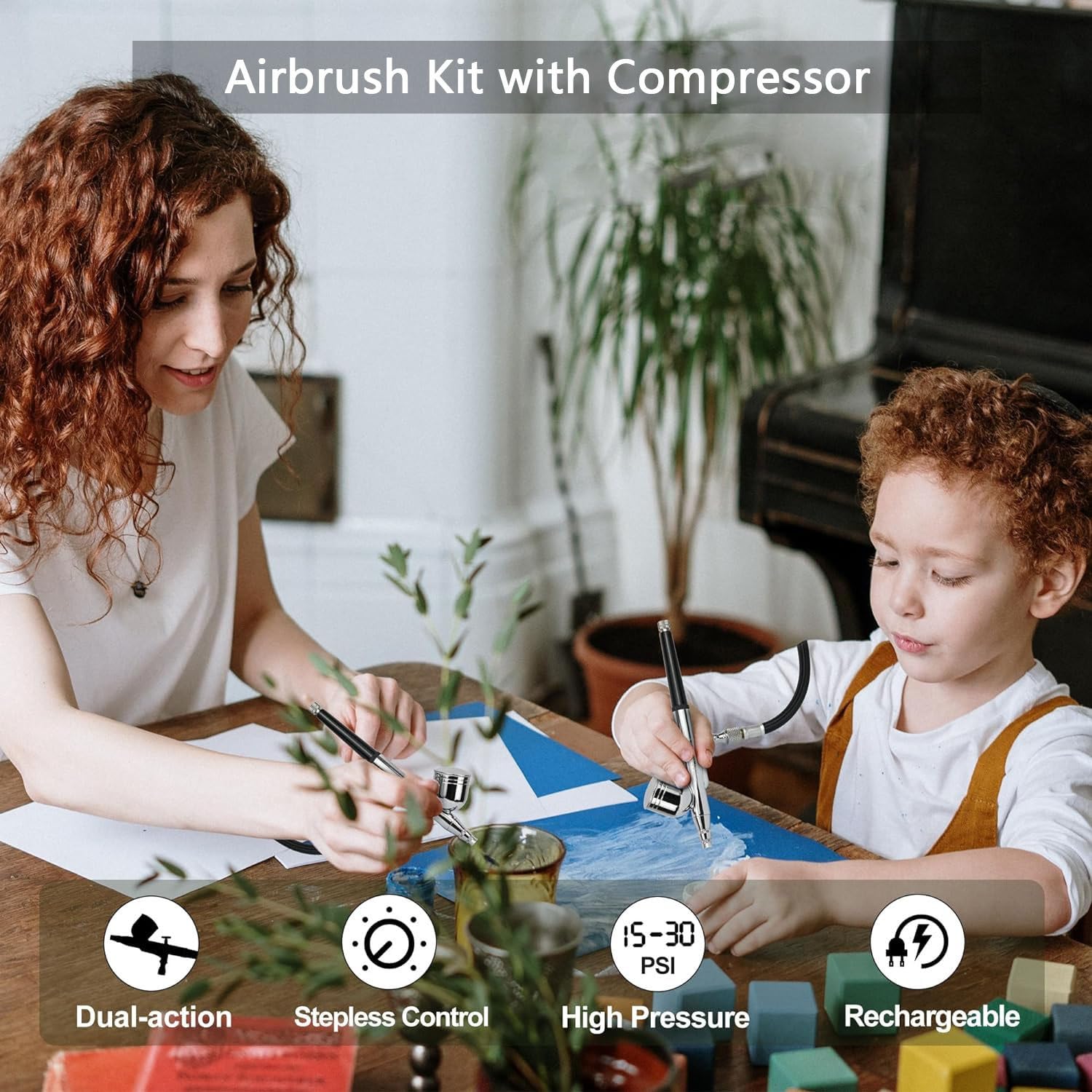 Kit aerografo con compressore, set di aerografo a doppia azione per pittura, trucco, unghie e decorazione di torte, include ugelli multipli