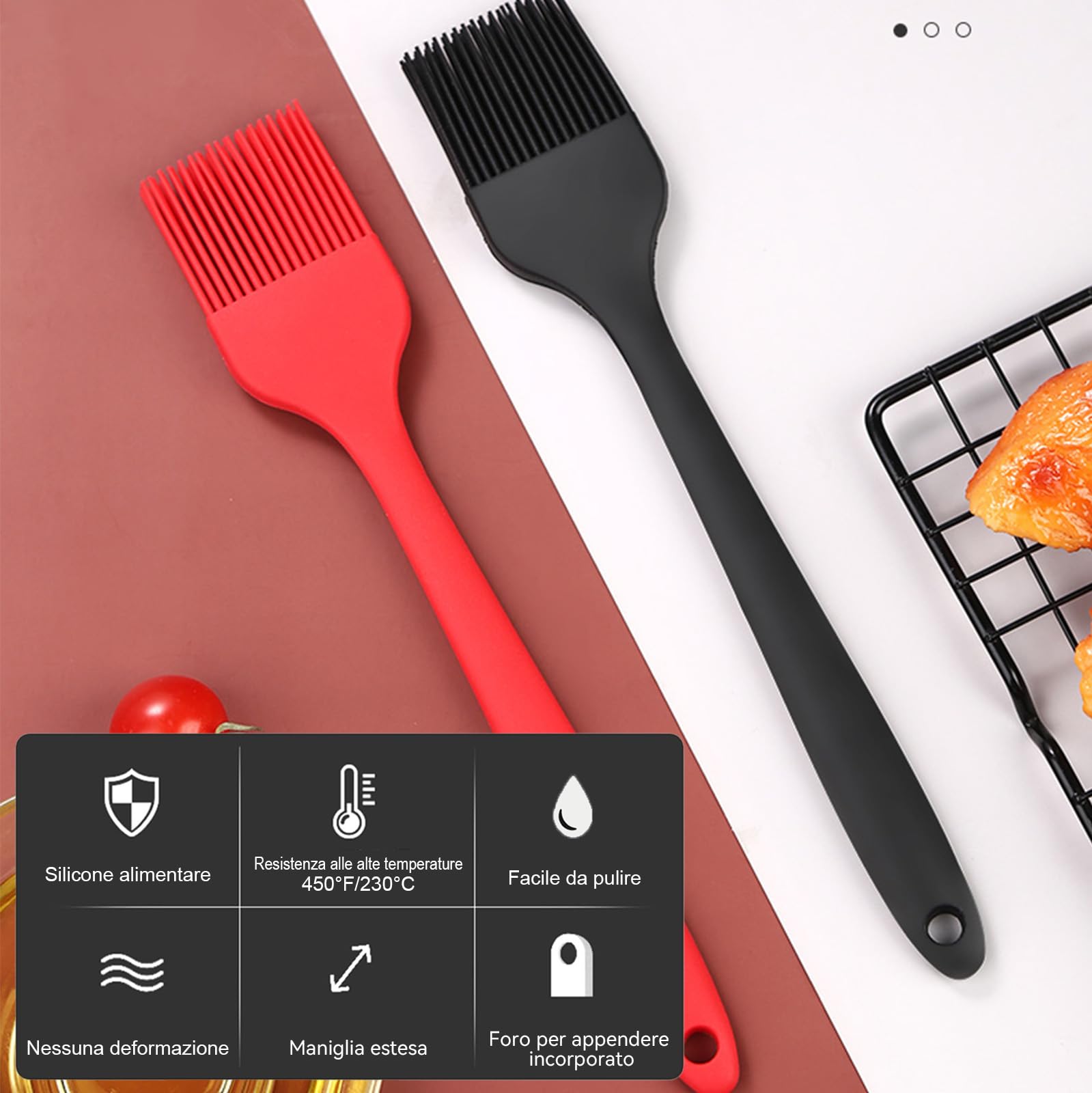 Pennello da cucina in silicone 2 pezzi, pennello da imbastitura da 8 pollici, pennello griglia resistente al calore, pennello olio senza BPA per cucinare, cuocere al forno, BBQ, design monoblocco