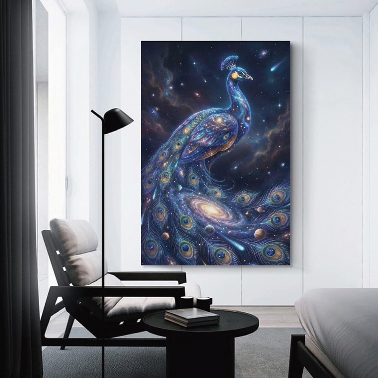 Junmoney Unframe-Style-17 Cosmic Peacock In Starry Night Sky Wall Art Print, 20X30inch(50X75cm), For Living Room, Bedroom, Office Or Hallway, A Flexible Wall Accent For Shared Spaces