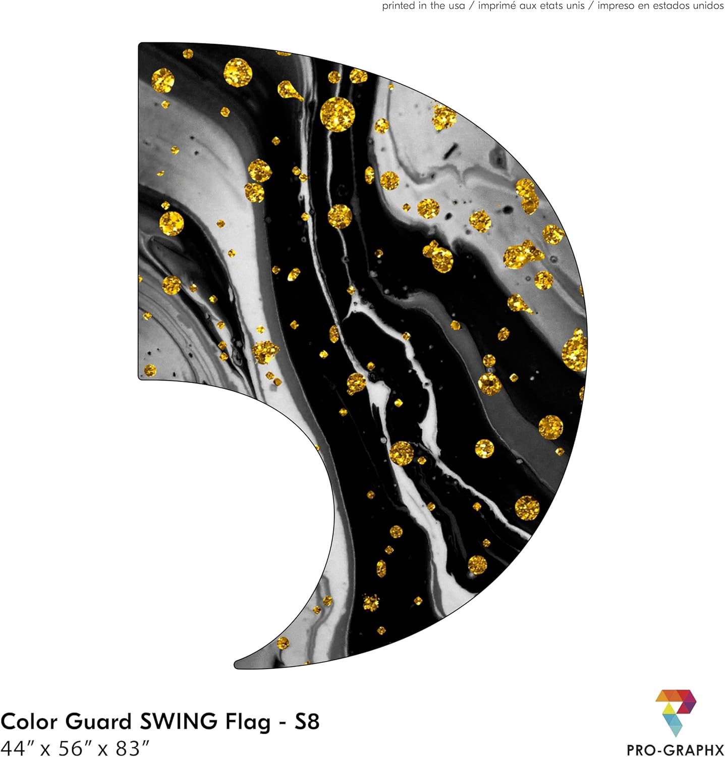Color Guard Flag For Marching Band Color Guard Flag Pole, Curved Rectangle Indoor Winter Competition, Colorguard Performance SWING Flag S8 - Glitter Dots Black